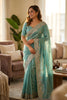 Stunning Aqua Blue Soft NC Vichitra Saree Embroidery Work for Wedding
