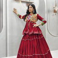 Traditional Maroon Cotton Navratri Chaniya Choli with Kutchi Mirror Work Jacket for Women