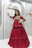 Traditional Maroon Cotton Navratri Chaniya Choli with Kutchi Mirror Work Jacket for Women