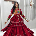 Traditional Maroon Cotton Navratri Chaniya Choli with Kutchi Mirror Work Jacket for Women