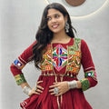 Traditional Maroon Cotton Navratri Chaniya Choli with Kutchi Mirror Work Jacket for Women