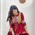 Traditional Maroon Cotton Navratri Chaniya Choli with Kutchi Mirror Work Jacket for Women