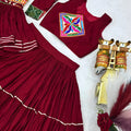 Traditional Maroon Cotton Navratri Chaniya Choli with Kutchi Mirror Work Jacket for Women