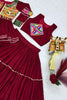 Traditional Maroon Cotton Navratri Chaniya Choli with Kutchi Mirror Work Jacket for Women