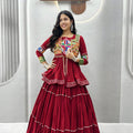 Traditional Maroon Cotton Navratri Chaniya Choli with Kutchi Mirror Work Jacket for Women