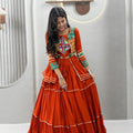 Stylish Rust Orange Cotton Navratri Chaniya Choli with Kutchi Mirror Work Jacket for Women