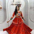 Stylish Rust Orange Cotton Navratri Chaniya Choli with Kutchi Mirror Work Jacket for Women