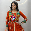 Stylish Rust Orange Cotton Navratri Chaniya Choli with Kutchi Mirror Work Jacket for Women