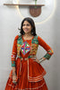 Stylish Rust Orange Cotton Navratri Chaniya Choli with Kutchi Mirror Work Jacket for Women