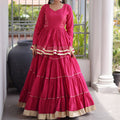 Elegant Rani Pink Cotton Designer Lehenga Choli with Layered Flared Skirt for Navratri