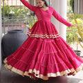 Elegant Rani Pink Cotton Designer Lehenga Choli with Layered Flared Skirt for Navratri