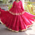 Elegant Rani Pink Cotton Designer Lehenga Choli with Layered Flared Skirt for Navratri