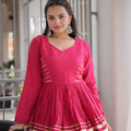 Elegant Rani Pink Cotton Designer Lehenga Choli with Layered Flared Skirt for Navratri