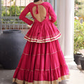 Elegant Rani Pink Cotton Designer Lehenga Choli with Layered Flared Skirt for Navratri