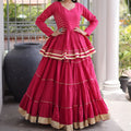 Elegant Rani Pink Cotton Designer Lehenga Choli with Layered Flared Skirt for Navratri