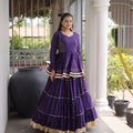 Stylish Purple Cotton Designer Lehenga Choli with Layered Flared Skirt for Navratri