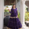 Stylish Purple Cotton Designer Lehenga Choli with Layered Flared Skirt for Navratri