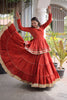 Impressive Rust Orange Cotton Designer Lehenga Choli with Layered Flared Skirt for Navratri