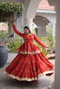 Impressive Rust Orange Cotton Designer Lehenga Choli with Layered Flared Skirt for Navratri
