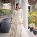 Charming Off White Cotton Designer Lehenga Choli with Layered Flared Skirt for Navratri