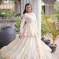 Charming Off White Cotton Designer Lehenga Choli with Layered Flared Skirt for Navratri