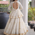 Charming Off White Cotton Designer Lehenga Choli with Layered Flared Skirt for Navratri