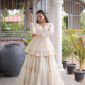 Charming Off White Cotton Designer Lehenga Choli with Layered Flared Skirt for Navratri