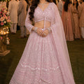 Stunning Pink Designer Net Lehenga Choli with Heavy Embroidery Work and Matching Dupatta