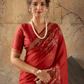 Elegant Red Georgette Satin Silk Digital Print Designer Saree for Wedding