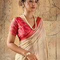 Stylish Beige Georgette Satin Silk Digital Print Designer Saree for Wedding