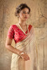 Stylish Beige Georgette Satin Silk Digital Print Designer Saree for Wedding