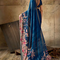 Royal Blue Georgette Satin Silk Digital Print Designer Saree for Wedding