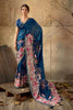 Royal Blue Georgette Satin Silk Digital Print Designer Saree for Wedding