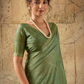 Stylish Olive Green Georgette Digital Print Designer Saree for Wedding