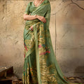 Stylish Olive Green Georgette Digital Print Designer Saree for Wedding
