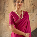 Beautiful Rani Pink Georgette Digital Print Designer Saree for Wedding