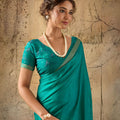Graceful Teal Green Georgette Digital Print Designer Saree for Wedding
