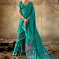 Graceful Teal Green Georgette Digital Print Designer Saree for Wedding