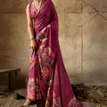 Beautiful Wine Georgette Digital Print Designer Saree for Wedding