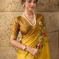 Stylish Mustard Yellow Georgette Digital Print Designer Saree for Wedding