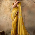 Stylish Mustard Yellow Georgette Digital Print Designer Saree for Wedding