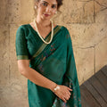 Royal Emerald Green Georgette Digital Print Designer Saree for Wedding