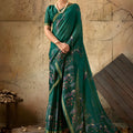 Royal Emerald Green Georgette Digital Print Designer Saree for Wedding