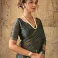 Lovely Olive Green Georgette Digital Print Designer Saree for Wedding