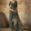 Lovely Olive Green Georgette Digital Print Designer Saree for Wedding