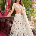 Luxury Off White Net Embroidered Lehenga Choli with Peacock Floral Thread Work and Matching Dupatta