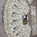 Luxury Off White Net Embroidered Lehenga Choli with Peacock Floral Thread Work and Matching Dupatta