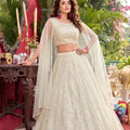 Stylish Off White Organza Silk Lehenga Choli with Sequins Stripe Work and Matching Dupatta
