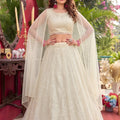 Stylish Off White Organza Silk Lehenga Choli with Sequins Stripe Work and Matching Dupatta