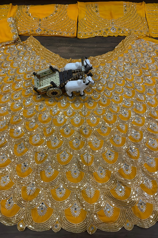 Luxury Mustard Yellow Faux Georgette Lehenga Choli with Heavy Embroidery Work and Matching Dupatta